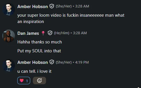 Amber Hobson DM: super loom video is insane, what an inspiration