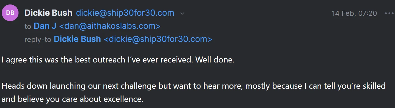 Dickie Bush email: best outreach I've ever received