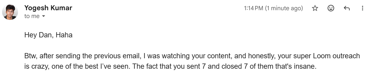 Yogesh Kumar email: sent 7, closed 7, that's insane