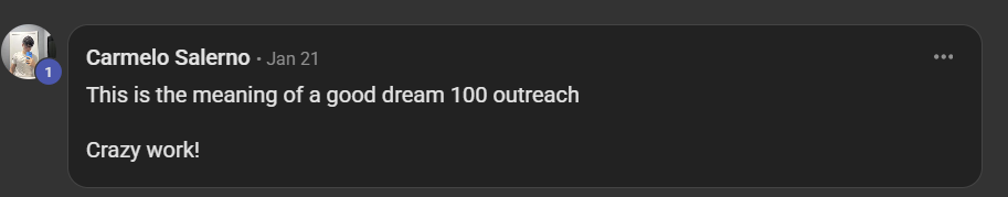 Carmelo Salerno LinkedIn: the meaning of a good dream 100 outreach