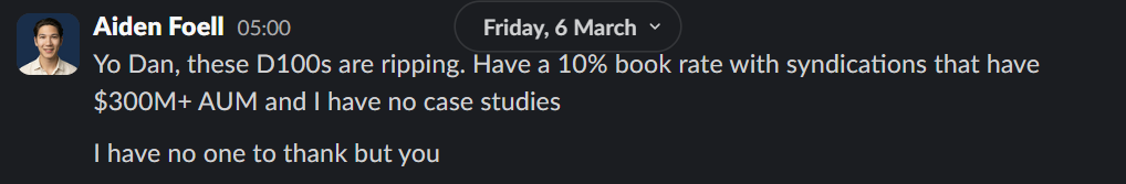 Aiden Slack: D100s ripping 10% book rate